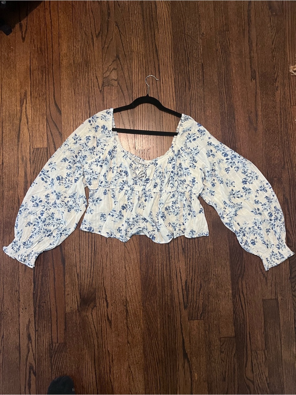 Lovesick Cream Blouse with Blue Floral Print